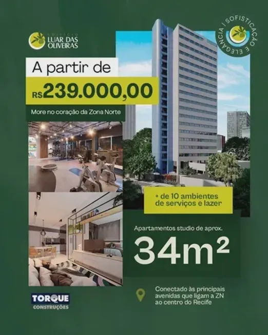 Foto 1 de Apartamento com 1 Quarto à venda, 33m² em Casa Amarela, Recife