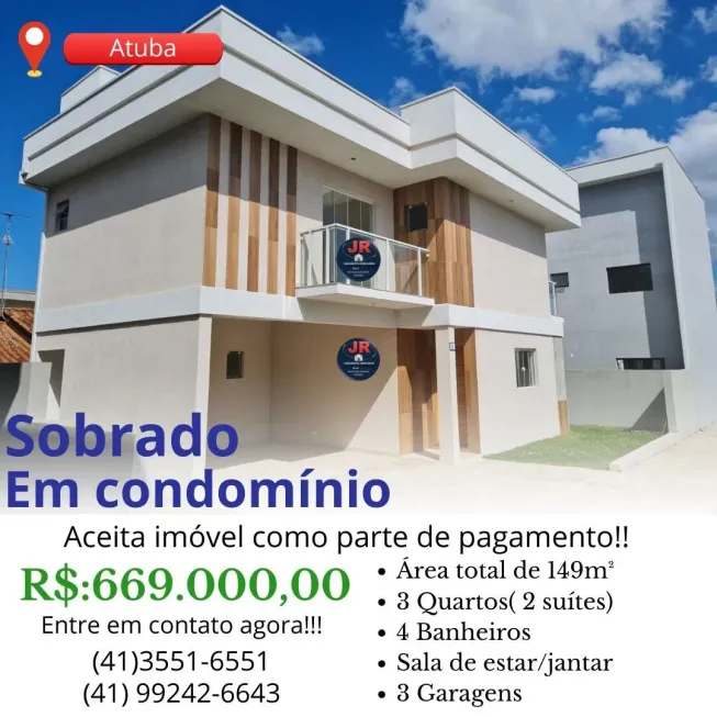 Foto 1 de Casa de Condomínio com 3 Quartos à venda, 149m² em Atuba, Pinhais