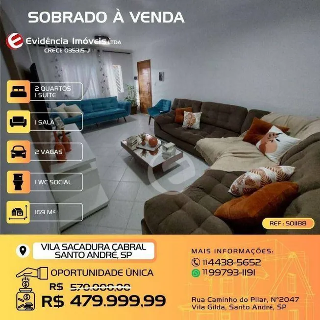 Foto 1 de Sobrado com 3 Quartos à venda, 169m² em Vila Sacadura Cabral, Santo André