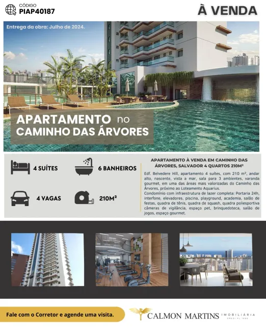 Foto 1 de Apartamento com 4 Quartos à venda, 210m² em Caminho Das Árvores, Salvador