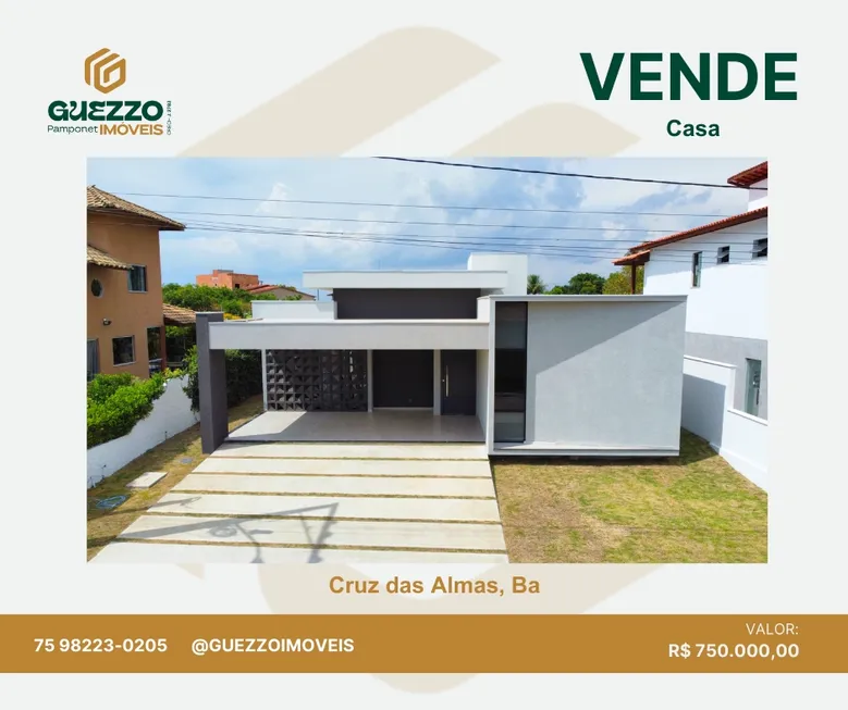 Foto 1 de Casa de Condomínio com 3 Quartos à venda, 180m² em Centro, Cruz das Almas