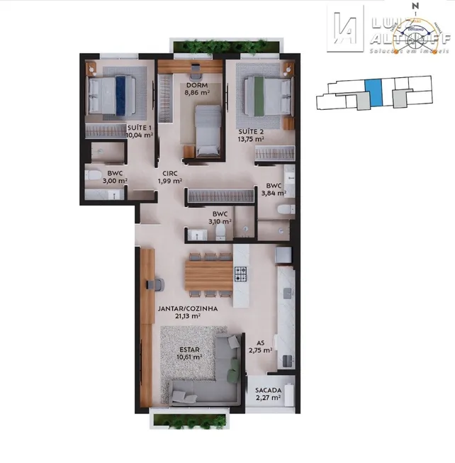 Foto 1 de Apartamento com 3 Quartos à venda, 93m² em Pedra Branca, Palhoça