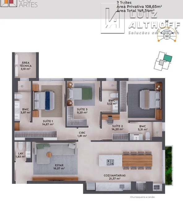 Foto 1 de Apartamento com 3 Quartos à venda, 108m² em Cidade Universitaria Pedra Branca, Palhoça