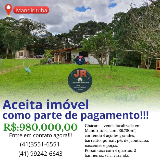 Foto 1 de Fazenda/Sítio com 4 Quartos à venda, 36780m² em Centro, Mandirituba