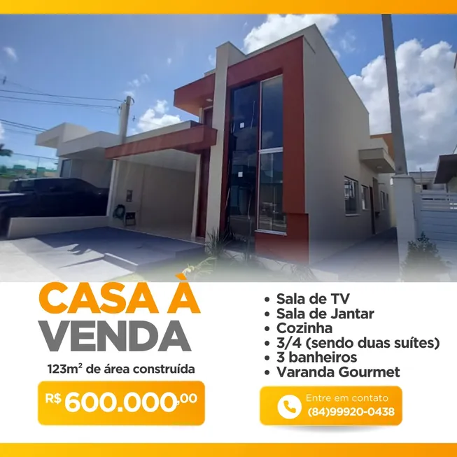 Foto 1 de Casa com 3 Quartos à venda, 119m² em Parque das Nações, Parnamirim