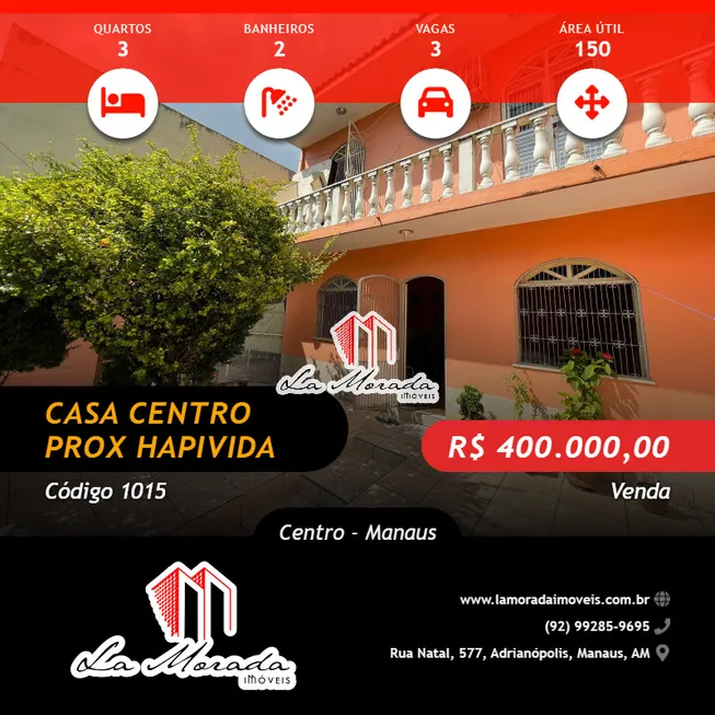 Foto 1 de Casa com 3 Quartos à venda, 150m² em Centro, Manaus