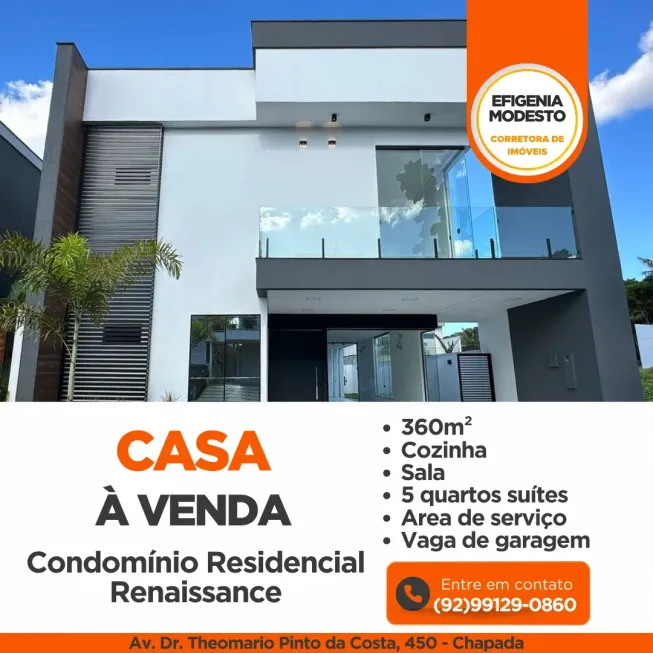 Foto 1 de Casa de Condomínio com 5 Quartos à venda, 360m² em Dom Pedro, Manaus
