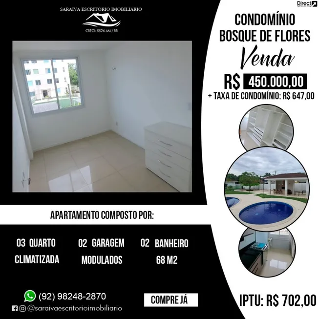 Foto 1 de Apartamento com 3 Quartos à venda, 68m² em Flores, Manaus