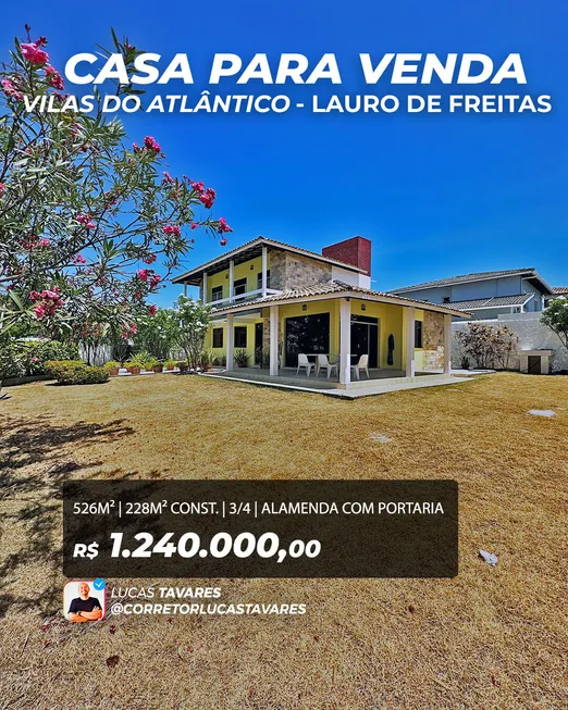 Foto 1 de Casa de Condomínio com 3 Quartos à venda, 228m² em Vilas do Atlantico, Lauro de Freitas