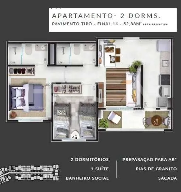 Foto 1 de Apartamento com 2 Quartos à venda, 52m² em Santa Martha, Ribeirão Preto