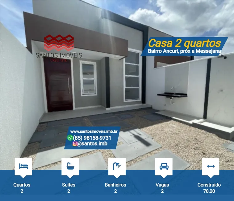 Foto 1 de Casa com 2 Quartos à venda, 78m² em Ancuri, Fortaleza