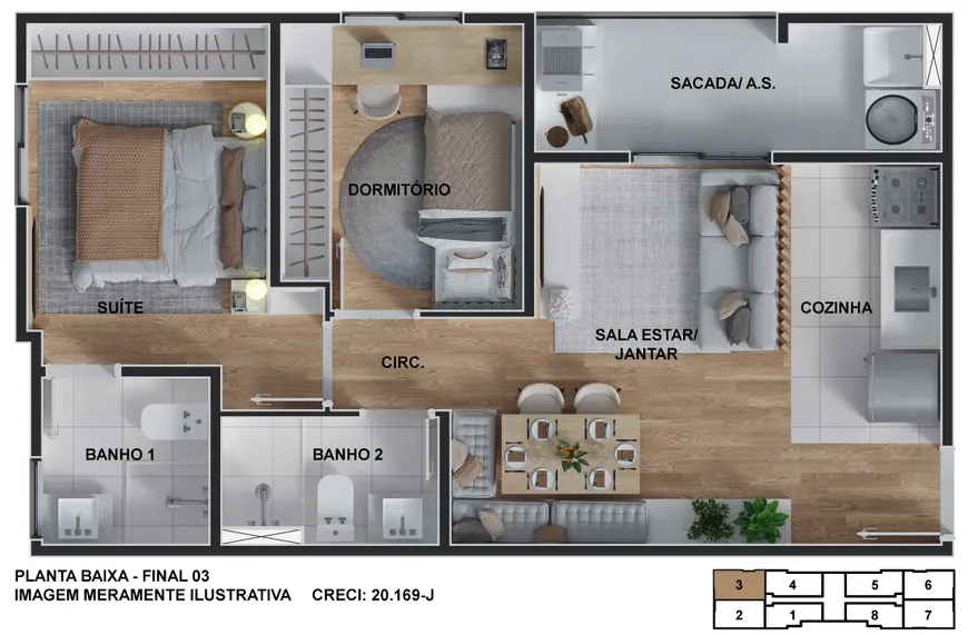 Foto 1 de Apartamento com 2 Quartos à venda, 49m² em Fazenda Aya, Suzano