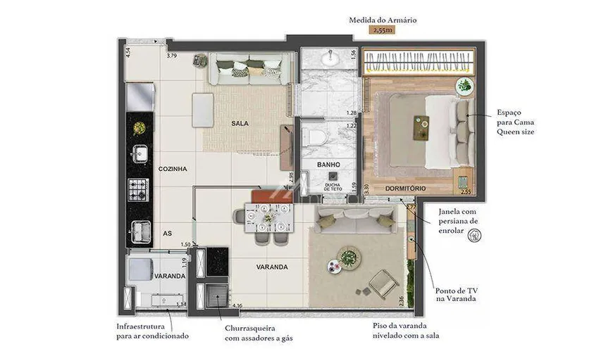 Foto 1 de Apartamento com 1 Quarto para venda ou aluguel, 46m² em Jardim Apolo, São José dos Campos