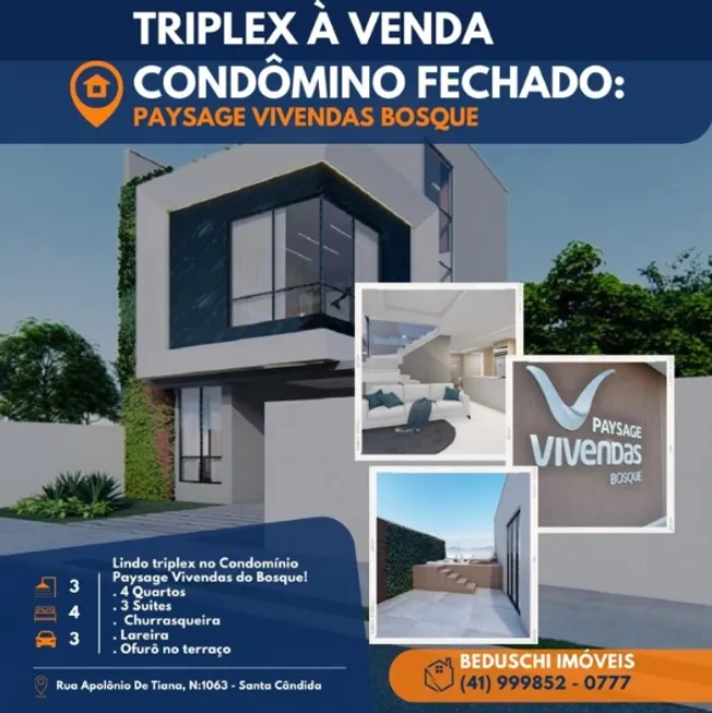 Foto 1 de Casa de Condomínio com 3 Quartos à venda, 152m² em Santa Cândida, Curitiba