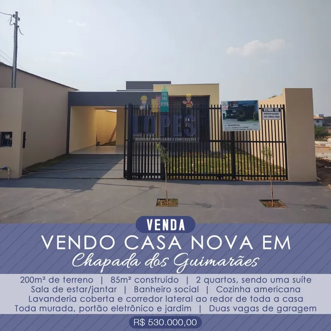 Foto 1 de Casa de Condomínio com 2 Quartos à venda, 84m² em Bom Clima, Chapada dos Guimarães