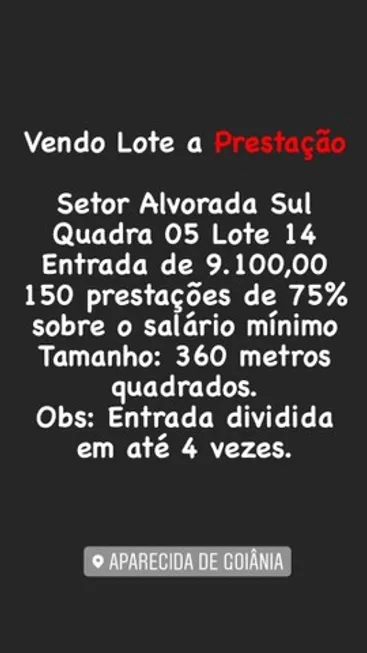 Foto 1 de Lote/Terreno à venda, 360m² em Setor Central, Aparecida de Goiânia