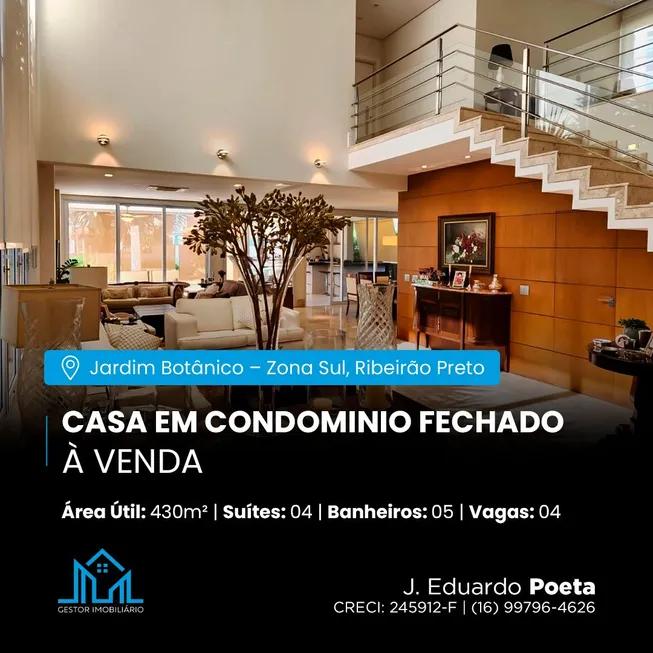 Foto 1 de Casa de Condomínio com 4 Quartos à venda, 430m² em Jardim Irajá, Ribeirão Preto