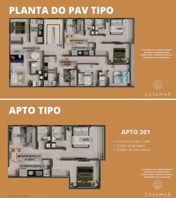 Apartamento 2 quartos, sendo um suíte, 1 vaga de garagem coberta