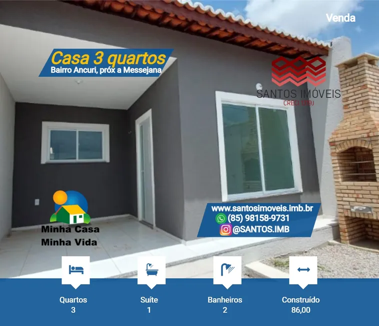 Foto 1 de Casa com 3 Quartos à venda, 86m² em Ancuri, Fortaleza