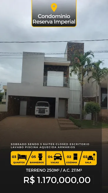 Foto 1 de Casa de Condomínio com 3 Quartos à venda, 211m² em Reserva Imperial, Ribeirão Preto