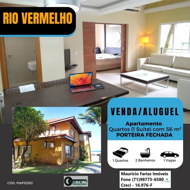 Foto 1 de Apartamento com 1 Quarto para venda ou aluguel, 56m² em Rio Vermelho, Salvador