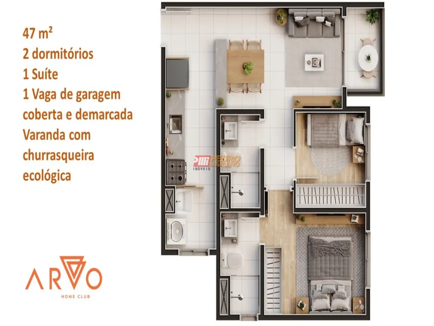 Foto 1 de Apartamento com 2 Quartos à venda, 48m² em Vila Palmares, Santo André