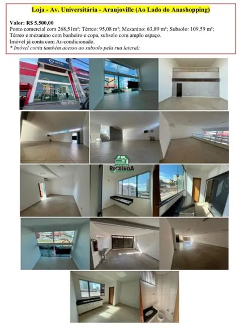 Foto 1 de Ponto Comercial para alugar, 268m² em Residencial Araujoville, Anápolis