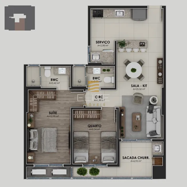 Foto 1 de Apartamento com 2 Quartos à venda, 76m² em Kobrasol, São José