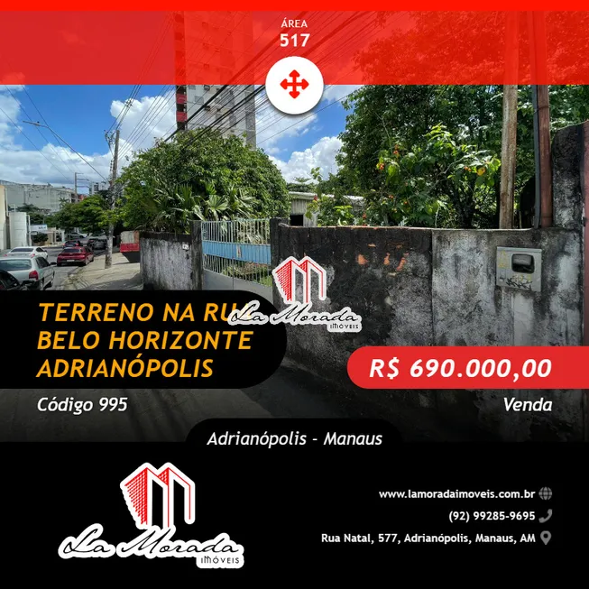Foto 1 de Lote/Terreno à venda, 517m² em Adrianópolis, Manaus