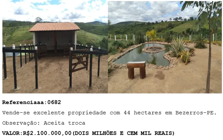 Foto 1 de Fazenda/Sítio à venda em Zona Rural, Bezerros