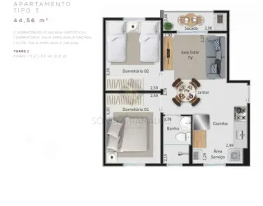 Apartamento com 2 Quartos à venda, 43m² no Bonfim Paulista, Ribeirão Preto