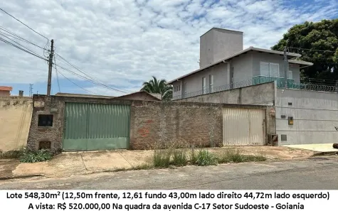 Lote/Terreno à venda, 548m² no Setor Sudoeste, Goiânia