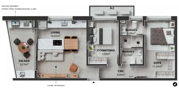 Apartamento com 2 Quartos à venda, 106m² no Gávea, Uberlândia