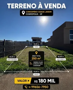 Lote/Terreno à venda, 250m² no Residencial Cidade Jardim, Cosmópolis
