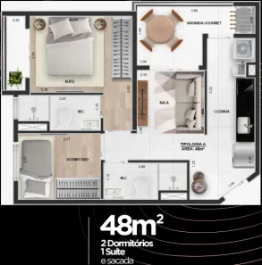 Apartamento com 2 Quartos à venda, 48m² no Vila Carrão, São Paulo