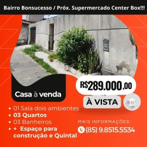 Casa com 3 Quartos à venda, 294m² no Bonsucesso, Fortaleza