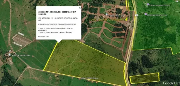 Lote/Terreno à venda, 590000m² no Área Rural de Hidrolândia, Hidrolândia