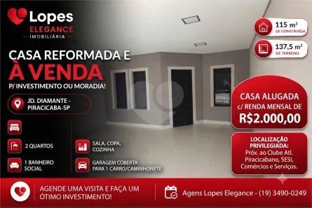 Casa com 2 Quartos à venda, 115m² no Jardim Diamante, Piracicaba