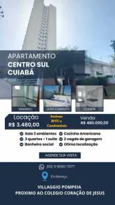 Apartamento com 3 Quartos para venda ou aluguel, 70m² no Centro-Sul, Cuiabá