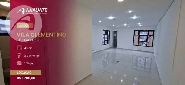 Sala Comercial para alugar, 43m² no Vila Clementino, São Paulo