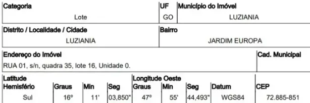 Lote/Terreno à venda, 352m² no Jardim Europa, Luziânia