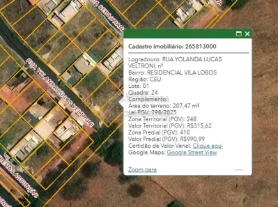 Lote/Terreno à venda, 207m² no Residencial Vila Lobos, São José do Rio Preto