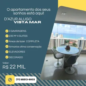 Apartamento com 4 Quartos para alugar, 235m² no Jaguaribe, Salvador
