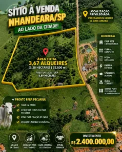 Fazenda/Sítio com 3 Quartos à venda, 92800m² no Centro, Nhandeara