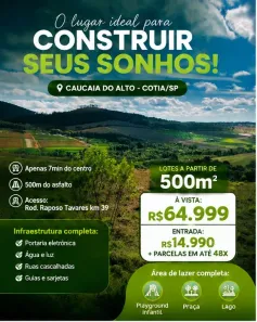 Lote/Terreno à venda, 500m² no Recreio Topázio (Caucaia do Alto), Cotia