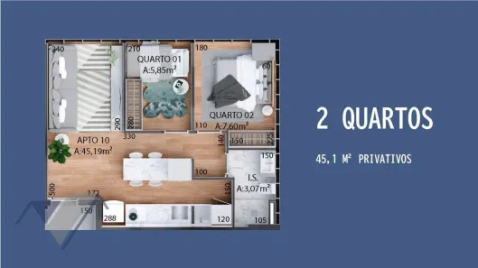 Apartamento com 2 Quartos à venda, 45m² no Centro, Cascavel