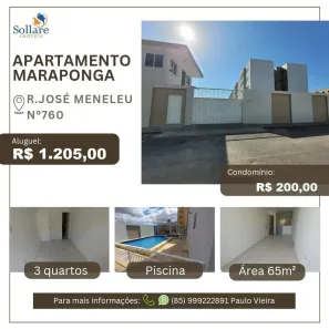 Apartamento com 3 Quartos para alugar, 65m² no Itaperi, Fortaleza