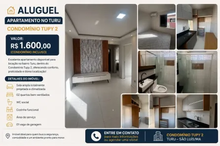 Apartamento com 2 Quartos para alugar, 45m² no Turu, São Luís