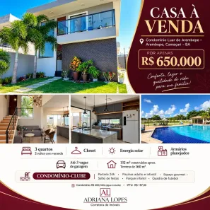 Casa de Condomínio com 3 Quartos à venda, 132m² no Arembepe (Abrantes), Camaçari