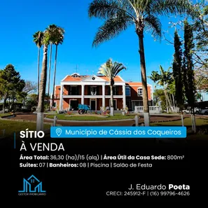 Fazenda/Sítio com 7 Quartos à venda, 800m² no Centro, Cássia dos Coqueiros